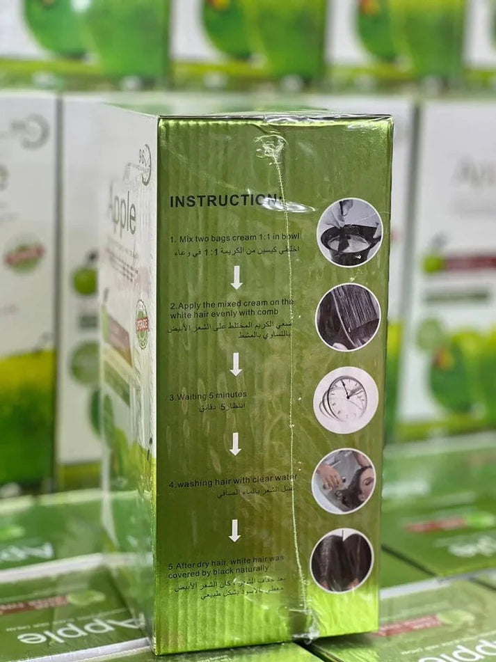Apple Ammonia-Free Black Hair Cream, 100% Organic Black Hair Dye- Natural Black Hair Color cream Hair Dye