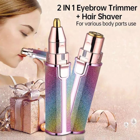 2-in-1 Rechargeable Electric Eyebrow Trimmer & Facial Hair Remover – Painless, Precision Epilator & Shaver with LED Light for Face, Lips, Nose, Chin, Arms, Legs, Armpits & Bikini Area – Portable & Flawless Hair Removal Tool for Women